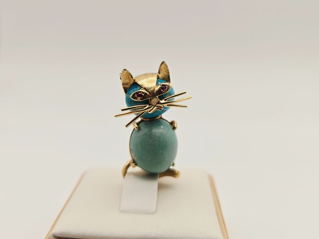 Gold Anhänger Brosche 750 Gold 18 KT Türkis Handarbeit