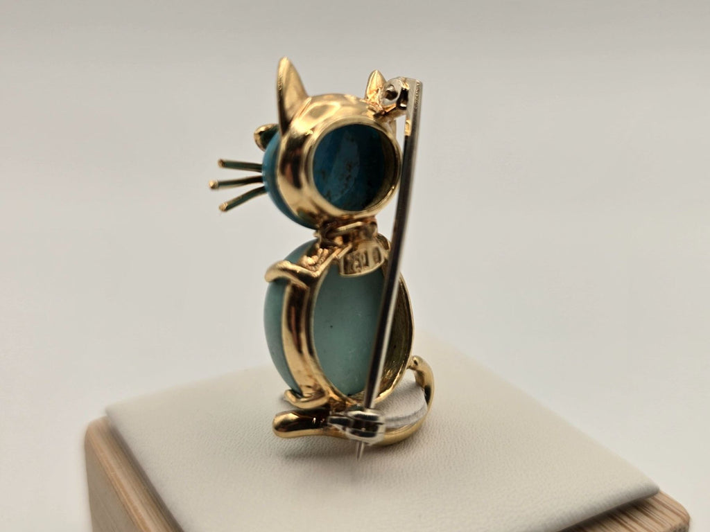 Gold Anhänger Brosche 750 Gold 18 KT Türkis Handarbeit