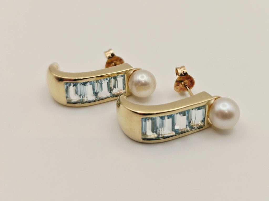 Gold Ohrringe 14 KT Topas Perlen 585 Gold