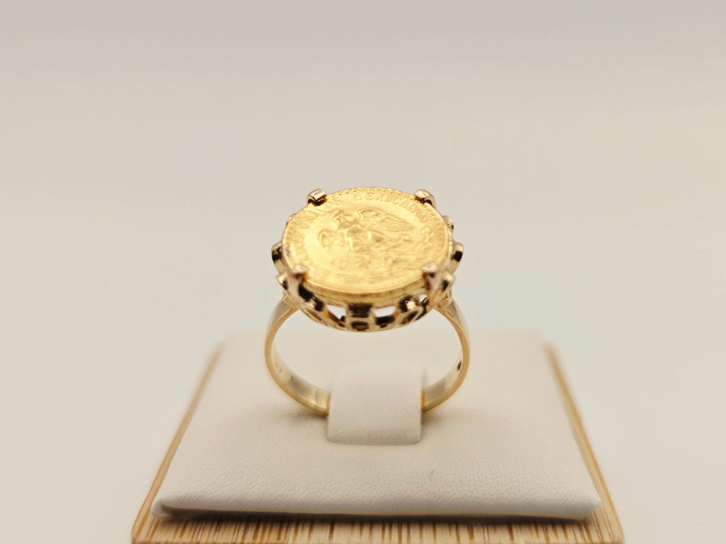 Gold Ring 585 Gold 14KT mit 2 Pesos 900 Gold Mexico Gr 51
