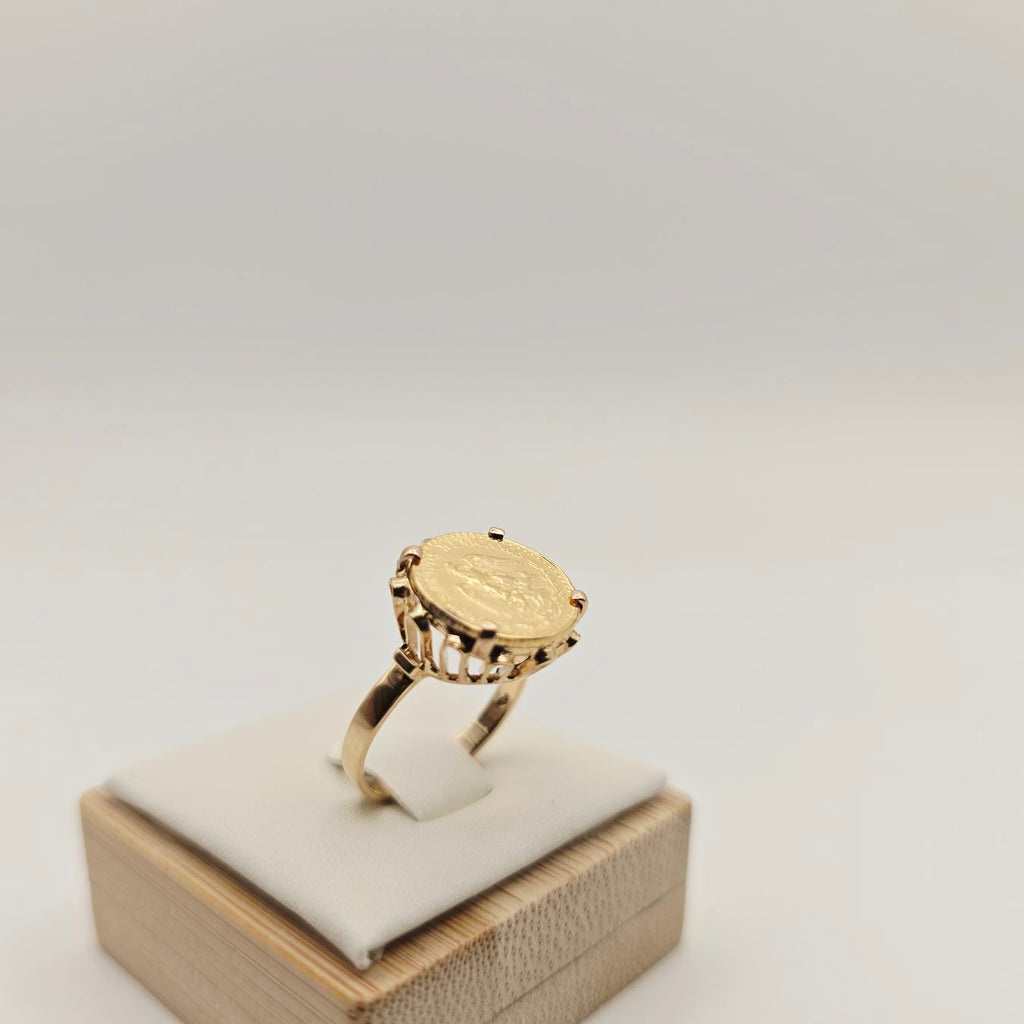 Gold Ring 585 Gold 14KT mit 2 Pesos 900 Gold Mexico Gr 51