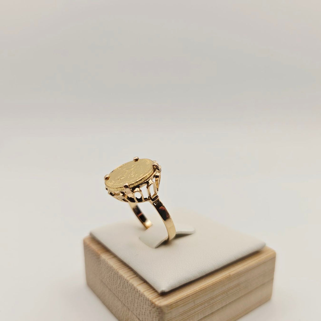 Gold Ring 585 Gold 14KT mit 2 Pesos 900 Gold Mexico Gr 51