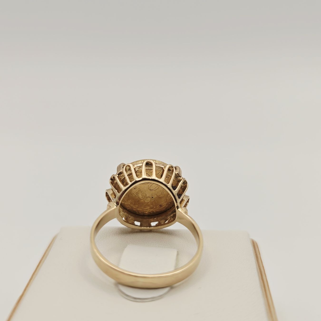 Gold Ring 585 Gold 14KT mit 2 Pesos 900 Gold Mexico Gr 51