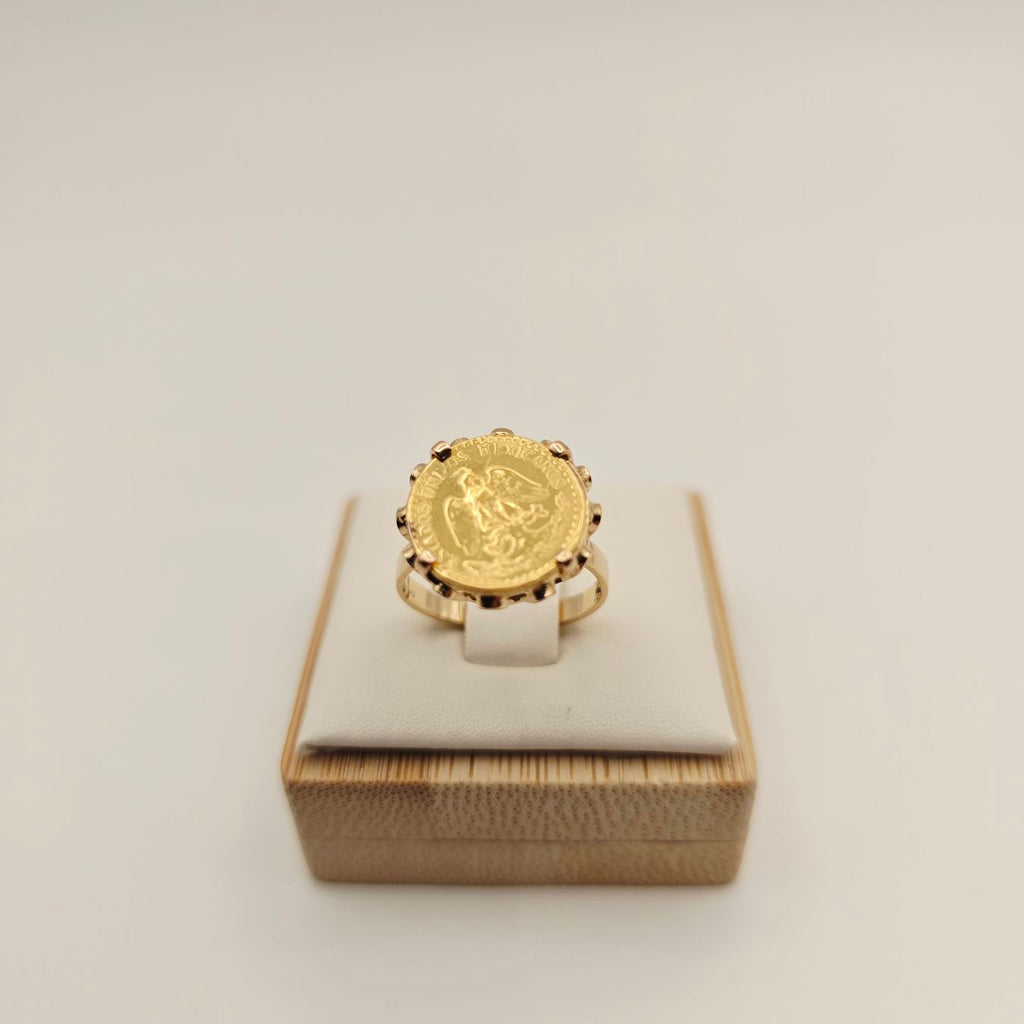 Gold Ring 585 Gold 14KT mit 2 Pesos 900 Gold Mexico Gr 51