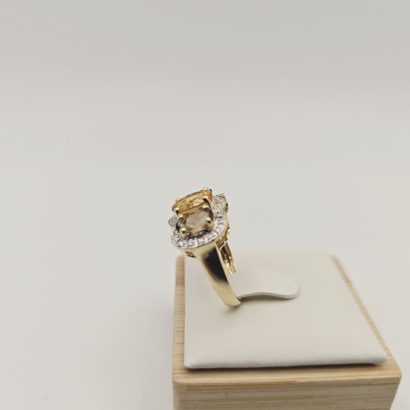 Gold Ring 585 Gold 14KT Rauchquarz Citrin Brillanten Gr 53
