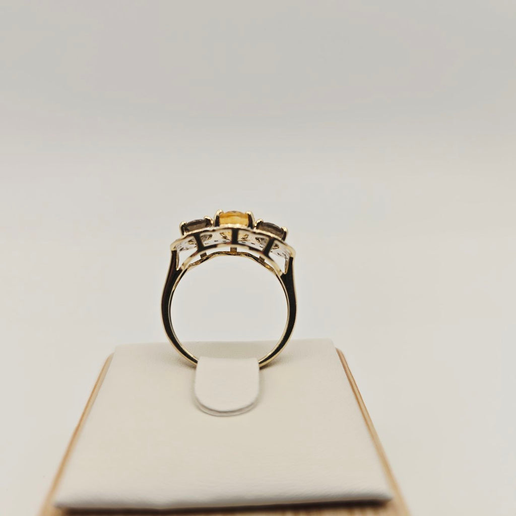 Gold Ring 585 Gold 14KT Rauchquarz Citrin Brillanten Gr 53