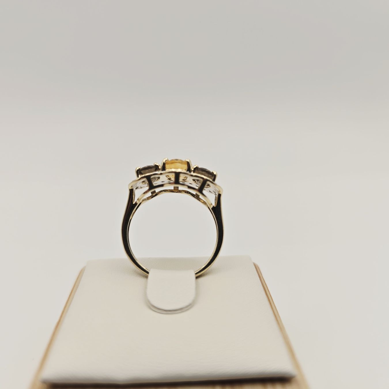 Gold Ring 585 Gold 14KT Rauchquarz Citrin Brillanten Gr 53