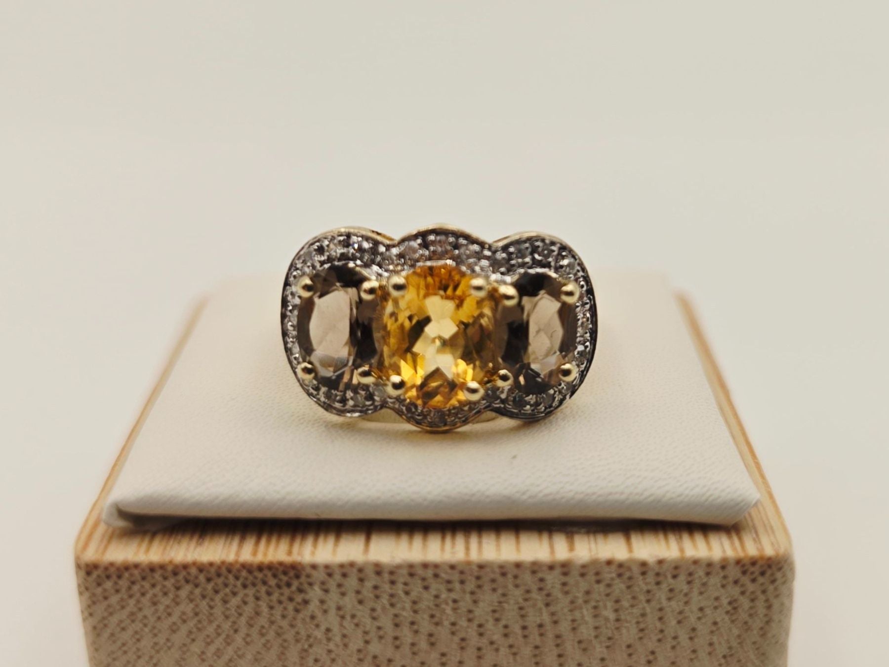 Gold Ring 585 Gold 14KT Rauchquarz Citrin Brillanten Gr 53