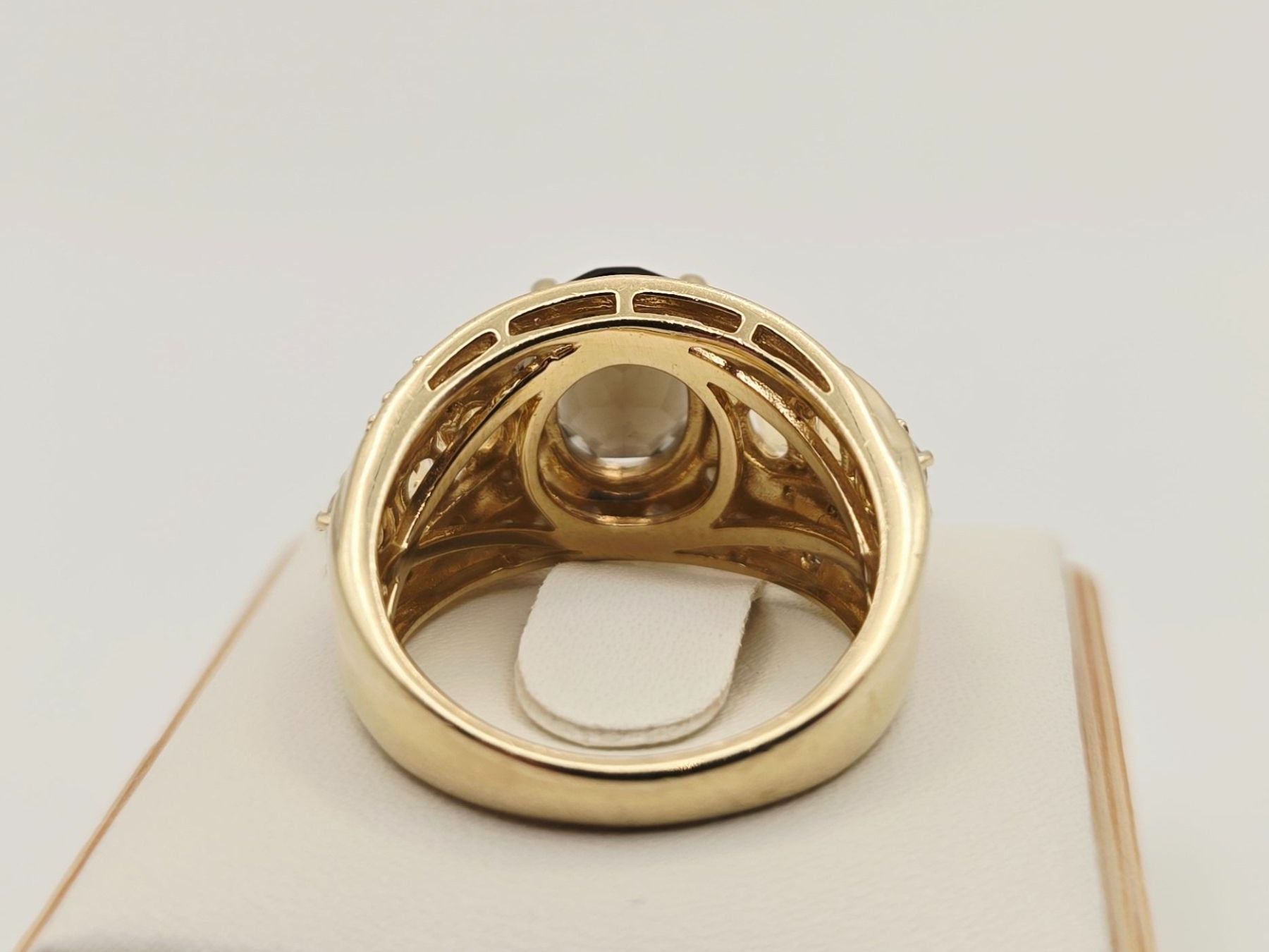Gold Ring 585 Gold 14KT Rauchquarz Citrin Brillanten Gr 56