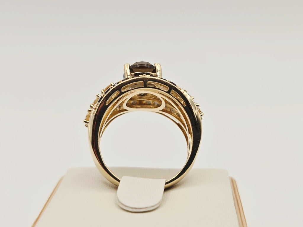 Gold Ring 585 Gold 14KT Rauchquarz Citrin Brillanten Gr 56