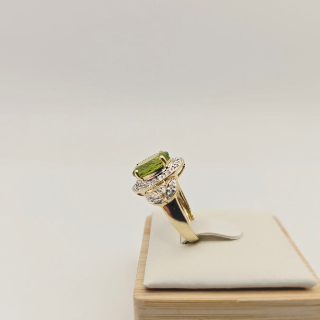 Gold Ring 585 Gold Peridot 22 Brillanten 14 KT Gr 50