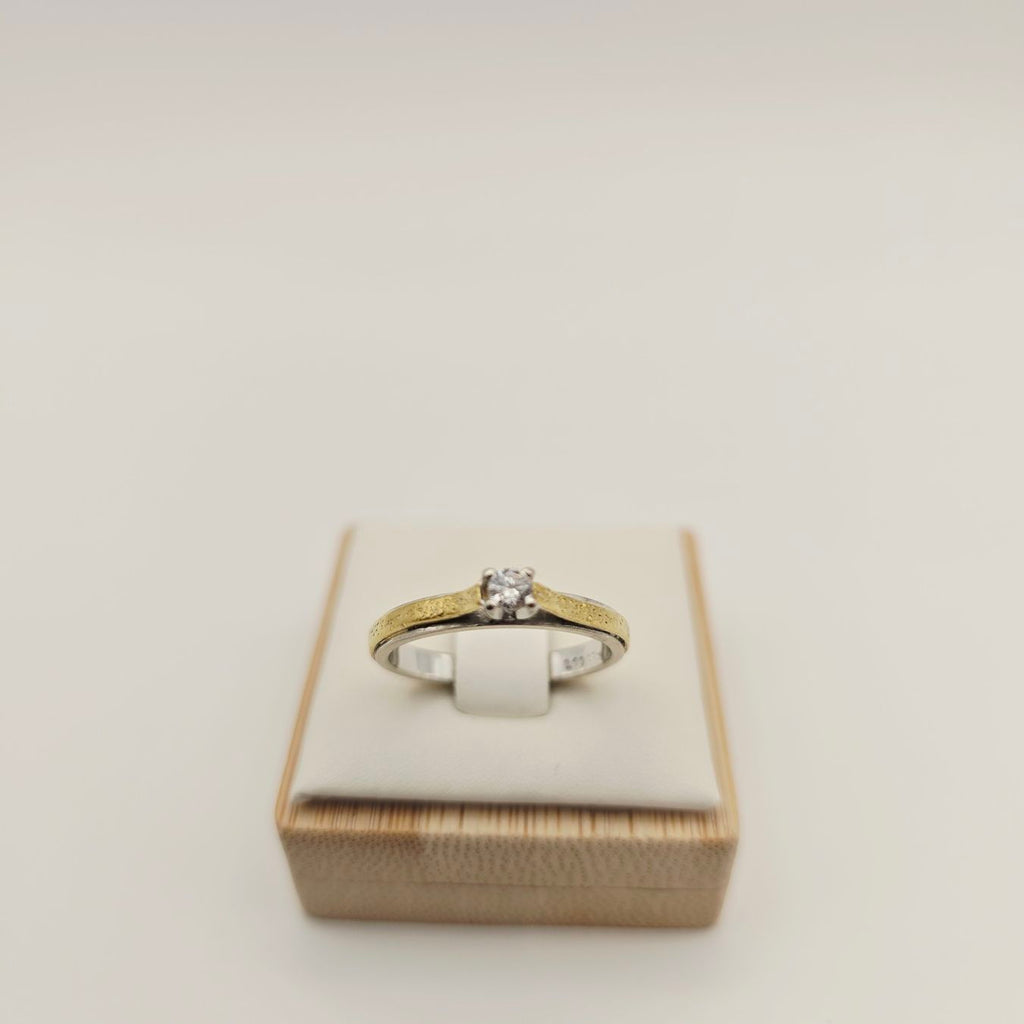 Gold Ring Brillant 14KT Bicolor 585 Gold 0.10 ct Gr 55
