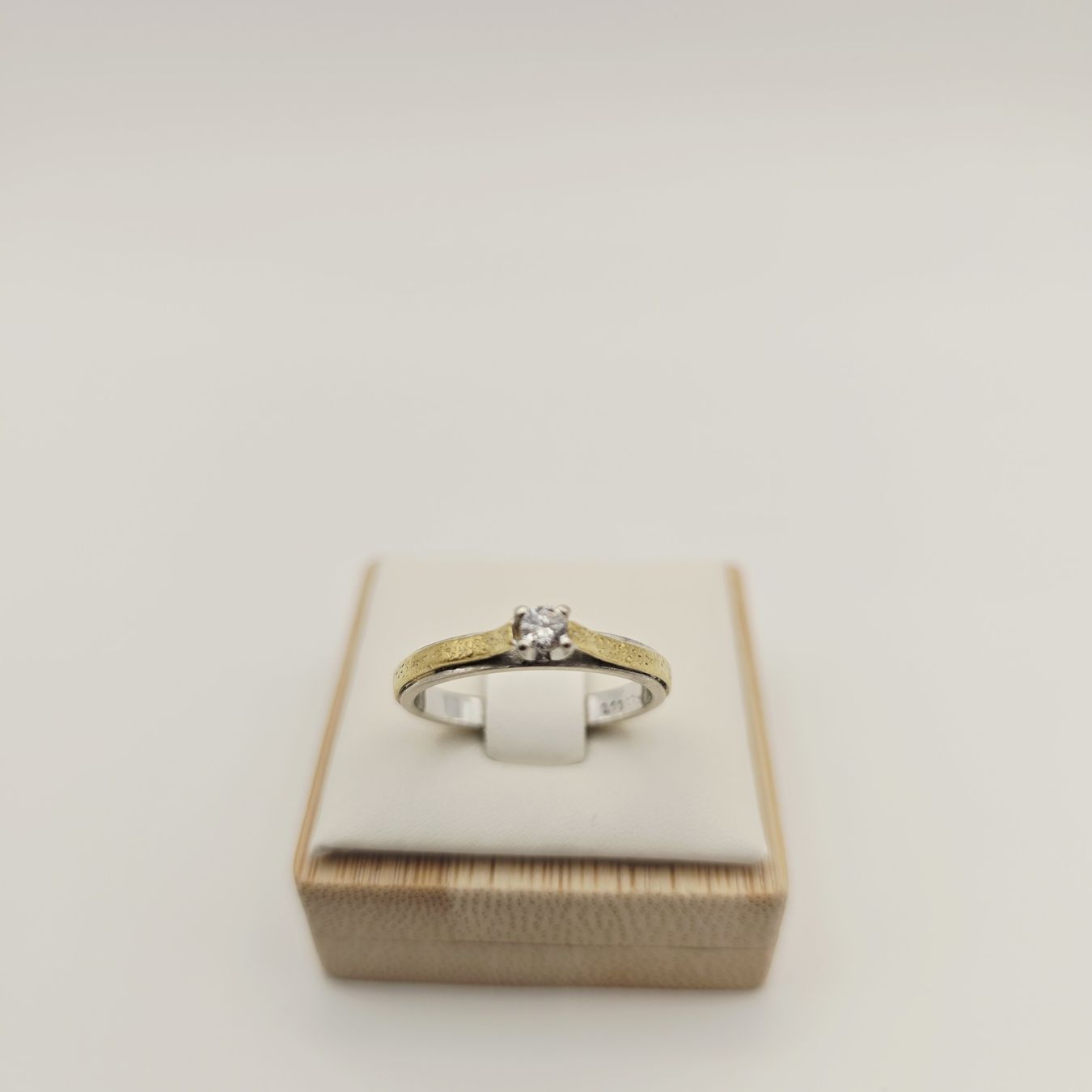 Gold Ring Brillant 14KT Bicolor 585 Gold 0.10 ct Gr 55
