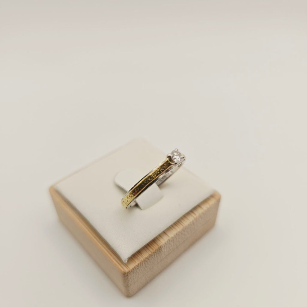 Gold Ring Brillant 14KT Bicolor 585 Gold 0.10 ct Gr 55