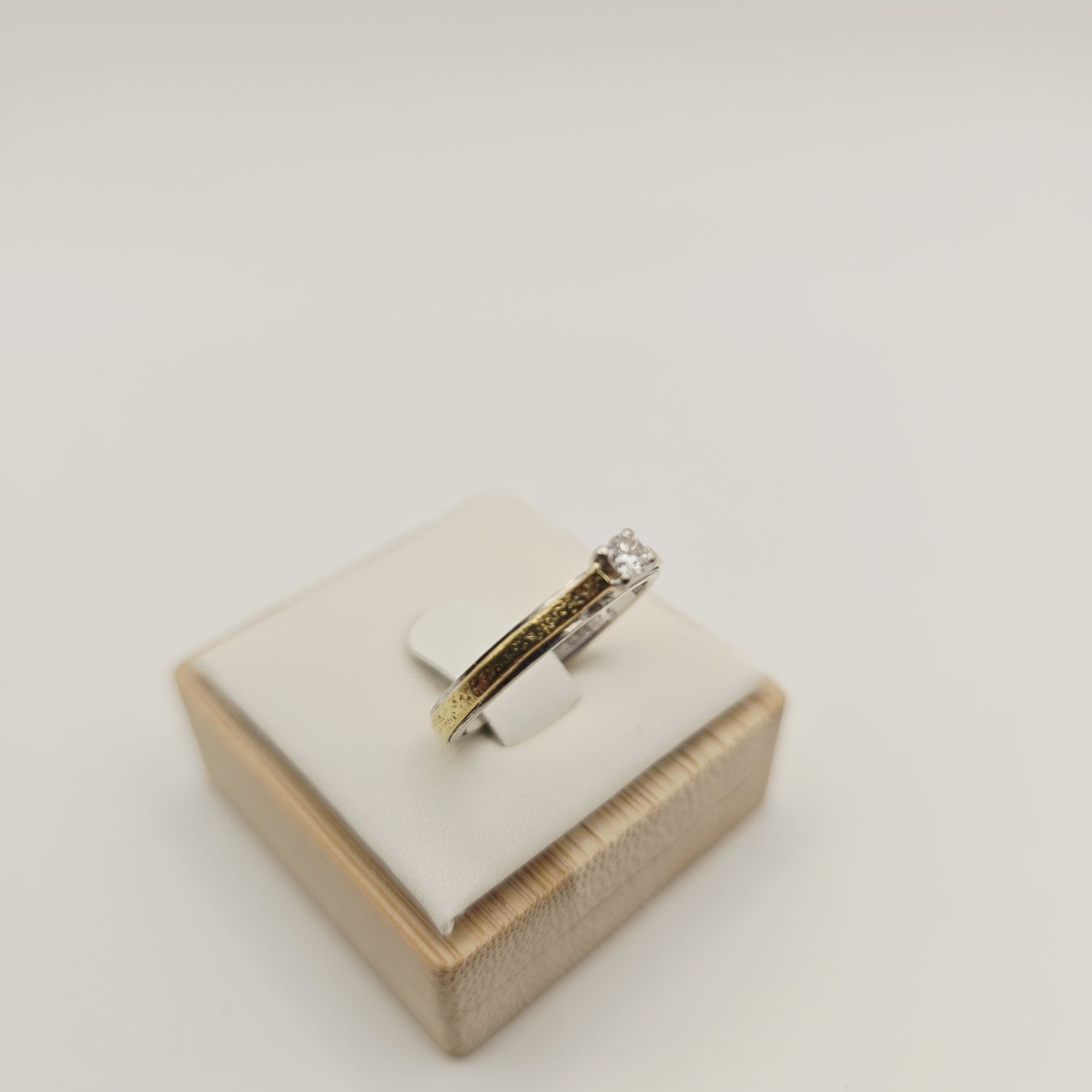 Gold Ring Brillant 14KT Bicolor 585 Gold 0.10 ct Gr 55