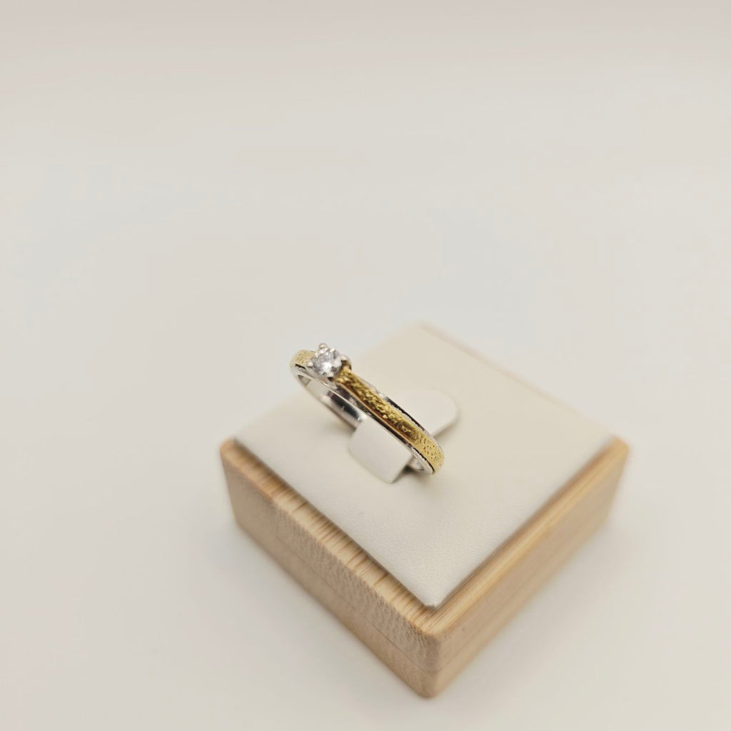 Gold Ring Brillant 14KT Bicolor 585 Gold 0.10 ct Gr 55