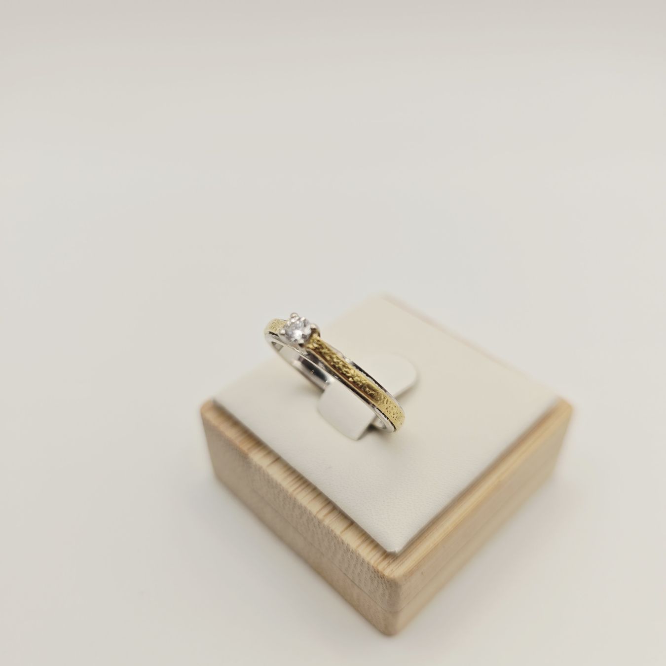 Gold Ring Brillant 14KT Bicolor 585 Gold 0.10 ct Gr 55