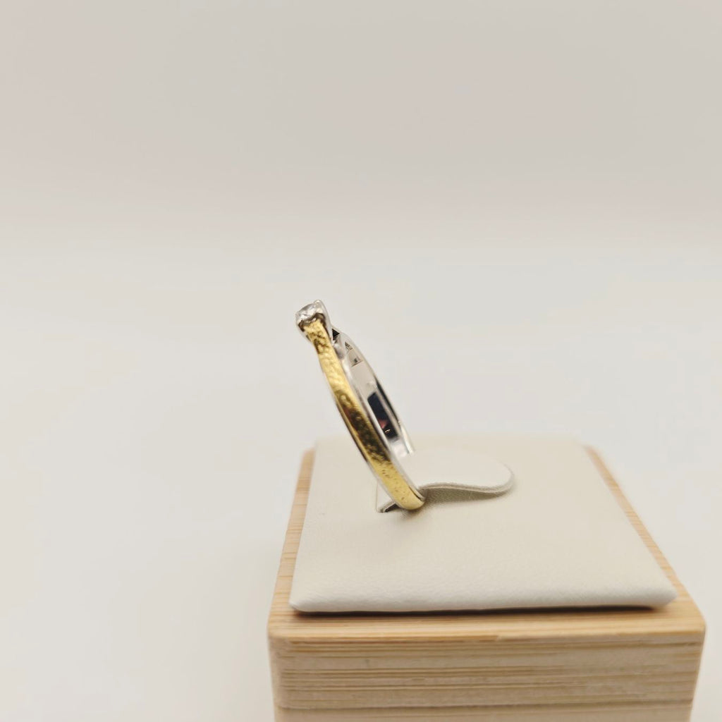 Gold Ring Brillant 14KT Bicolor 585 Gold 0.10 ct Gr 55