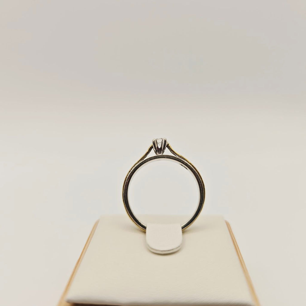 Gold Ring Brillant 14KT Bicolor 585 Gold 0.10 ct Gr 55