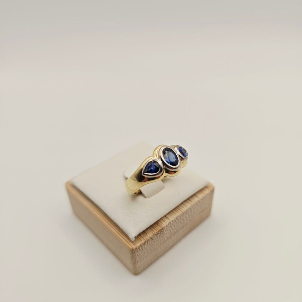 Gold Ring Saphire Brillanten 18KT 750 Gold Gr 55