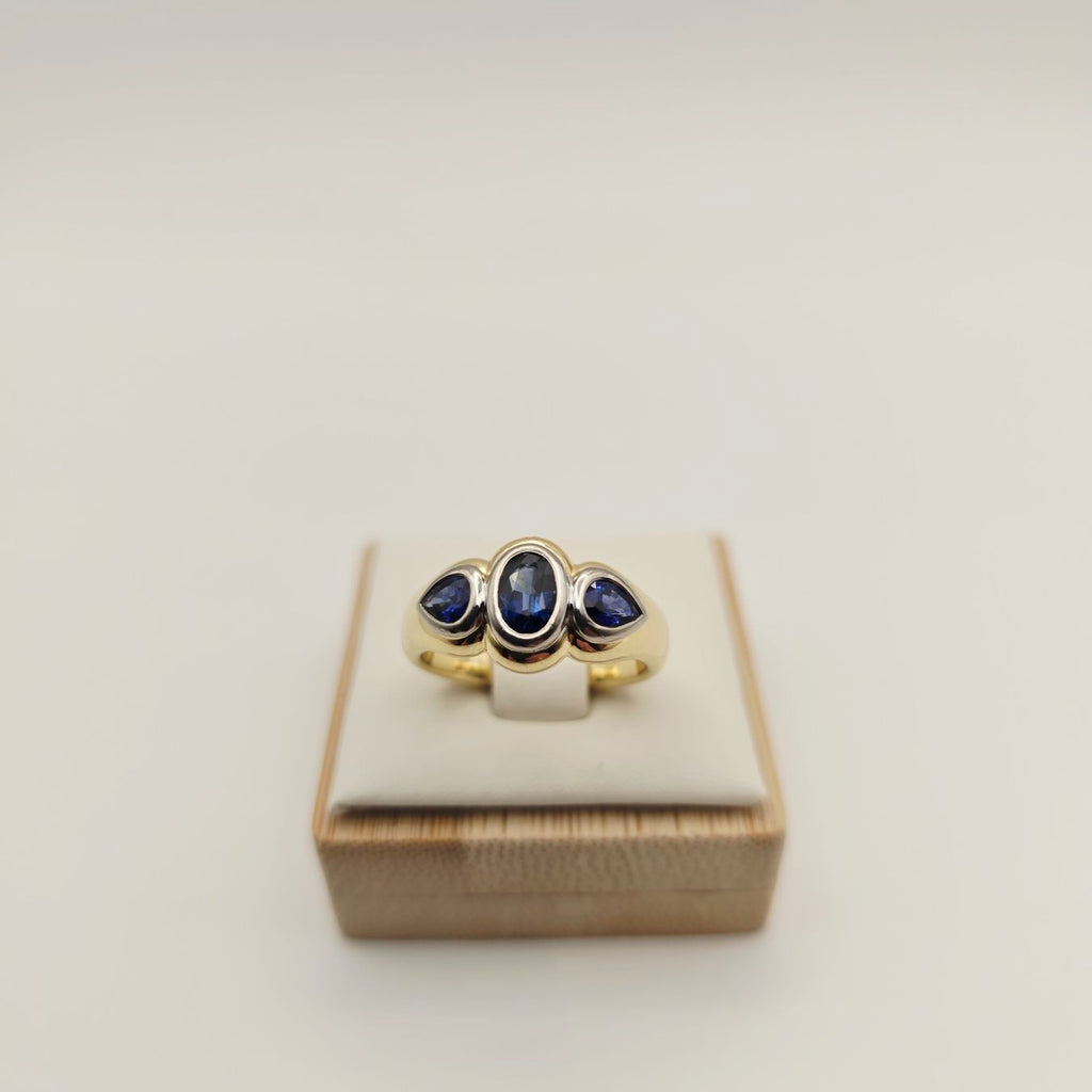 Gold Ring Saphire Brillanten 18KT 750 Gold Gr 55