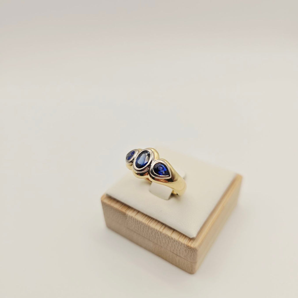 Gold Ring Saphire Brillanten 18KT 750 Gold Gr 55