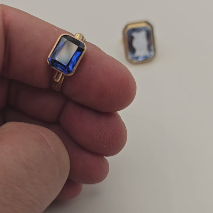 Gold Ring 14 kt Blauer Spinell 585 Gold Gr 55