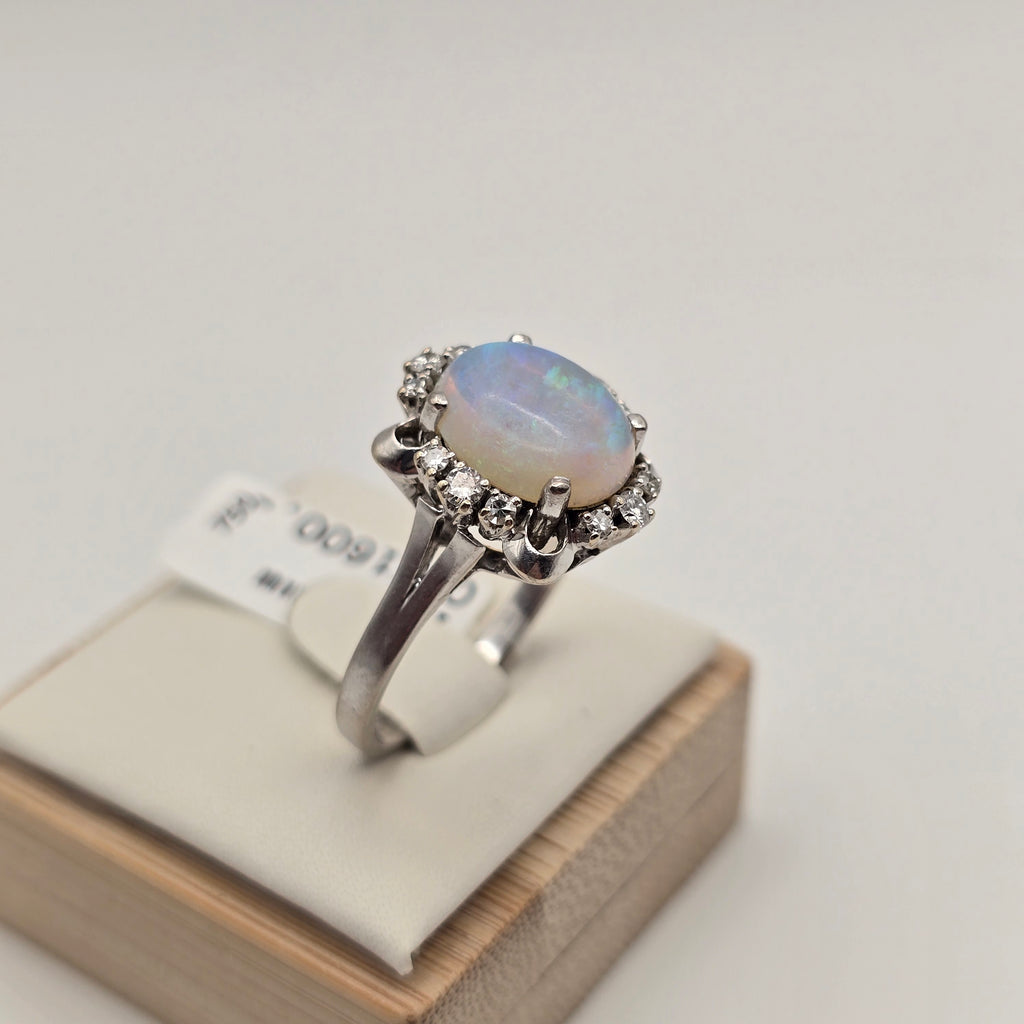 Gold Ring 18 kt Kristall Opal Brillanten 750 Gold Gr 57