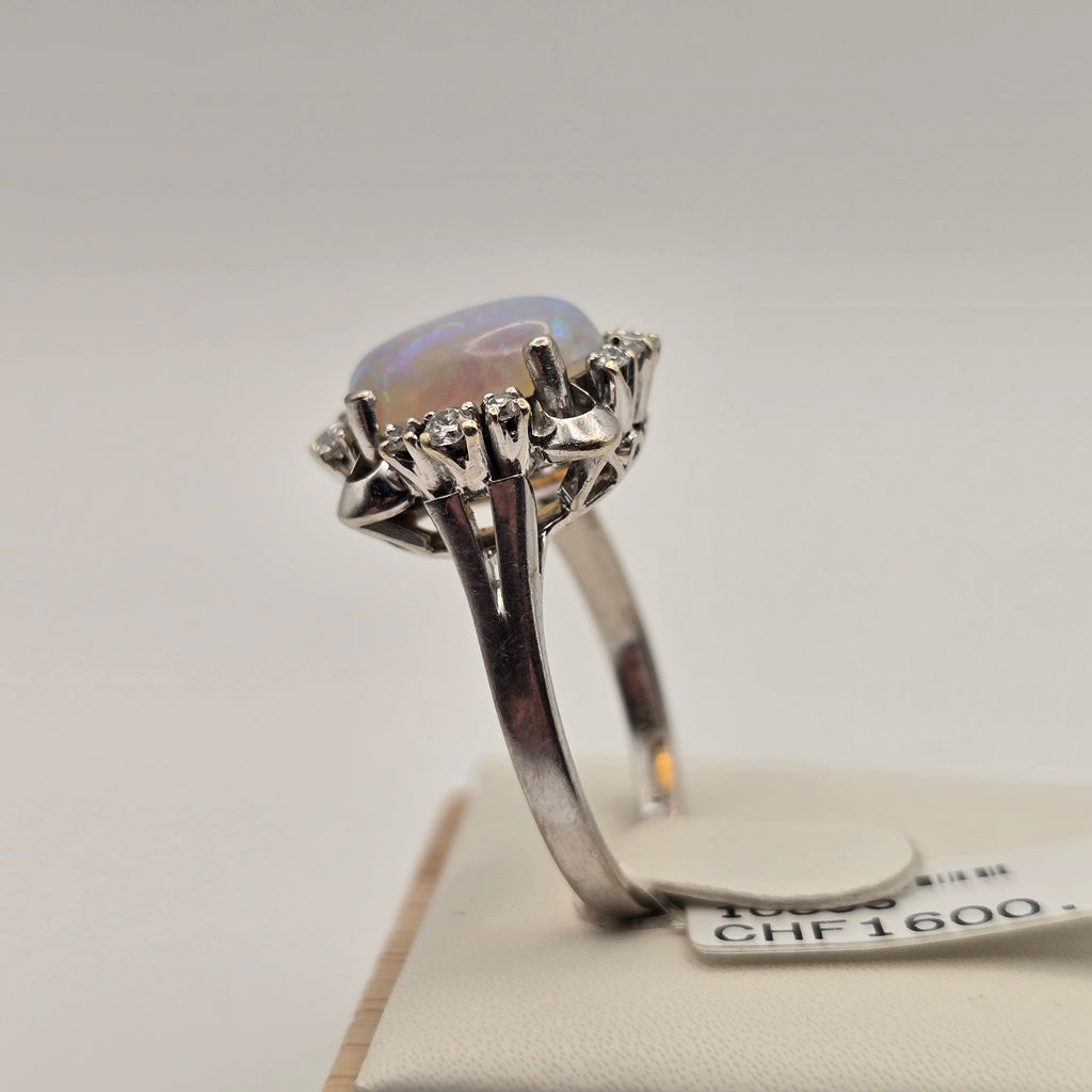 Gold Ring 18 kt Kristall Opal Brillanten 750 Gold Gr 57