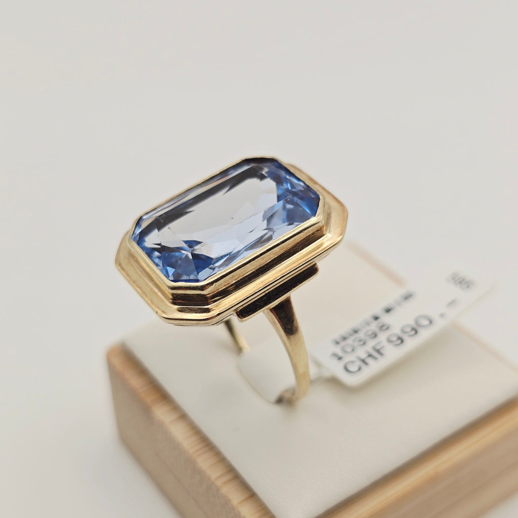 Gold Ring 14 kt Blauer Spinell 585 Gold Gr 59